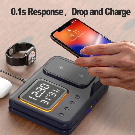 Cargador Inalambrico 15W Stand 5 In1 LED Digital Alarm Clock Fast Charging Dock Station - Image 4