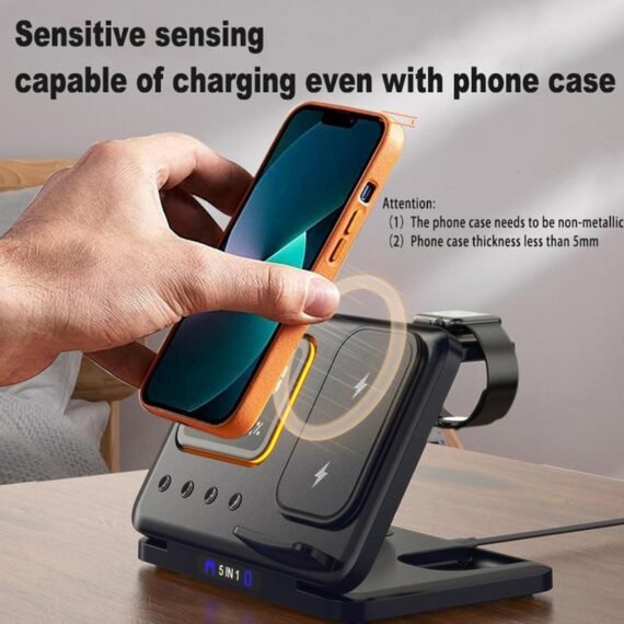 Cargador Inalambrico 15W Stand 5 In1 LED Digital Alarm Clock Fast Charging Dock Station - Image 3