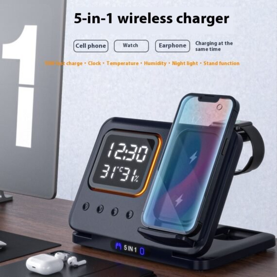 Cargador Inalambrico 15W Stand 5 In1 LED Digital Alarm Clock Fast Charging Dock Station - Image 9