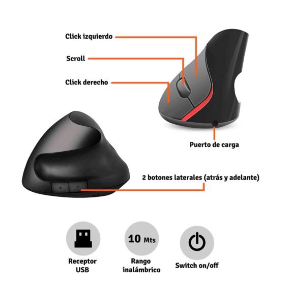 Mouse Ergonómico Inalámbrico Recargable - Image 5